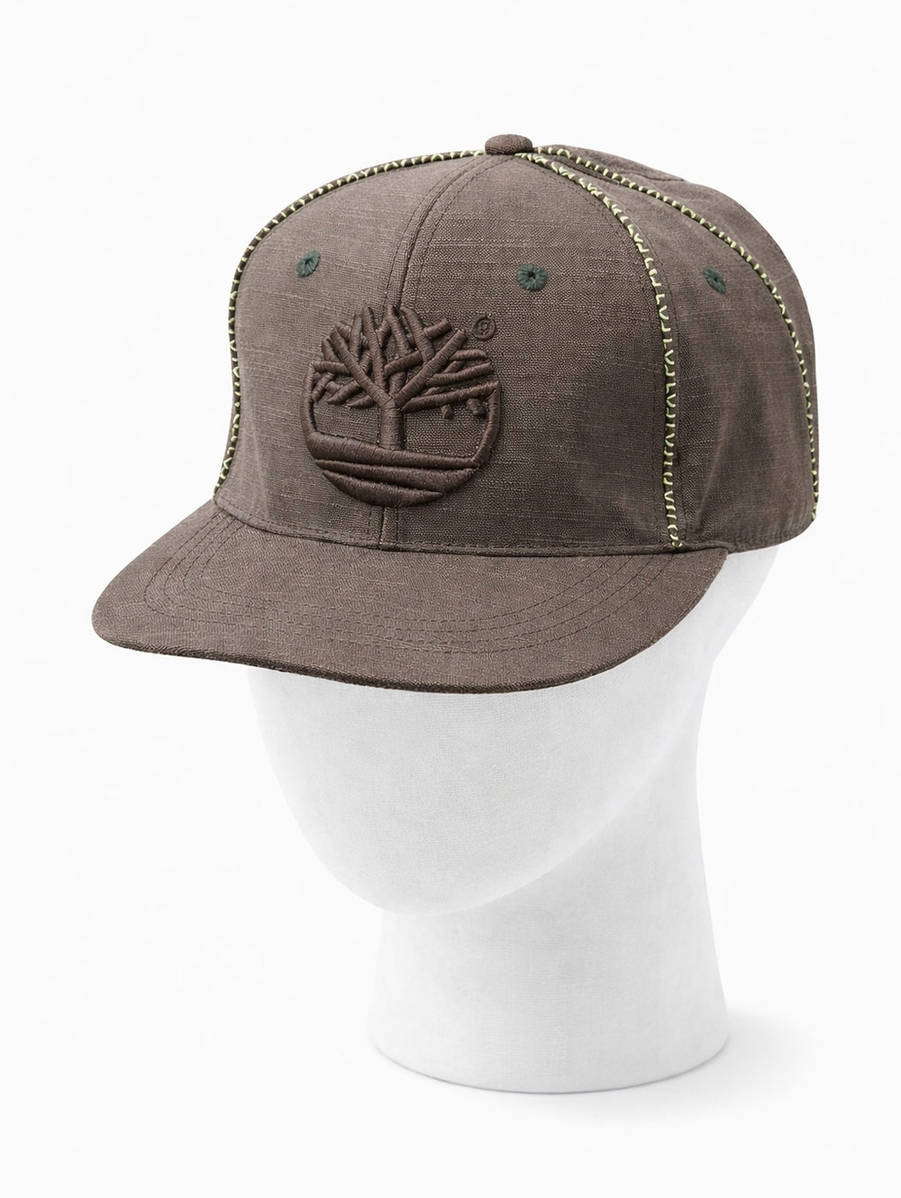 Timberland Brown Snapback Hat Tree Logo Flat Brim 8" Cotton Streetwear